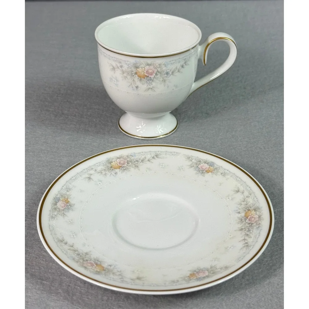 Lot of 5 Noritake Waynesboro # 3261 Footed Tea Cups & Saucers - Picture 3 of 4